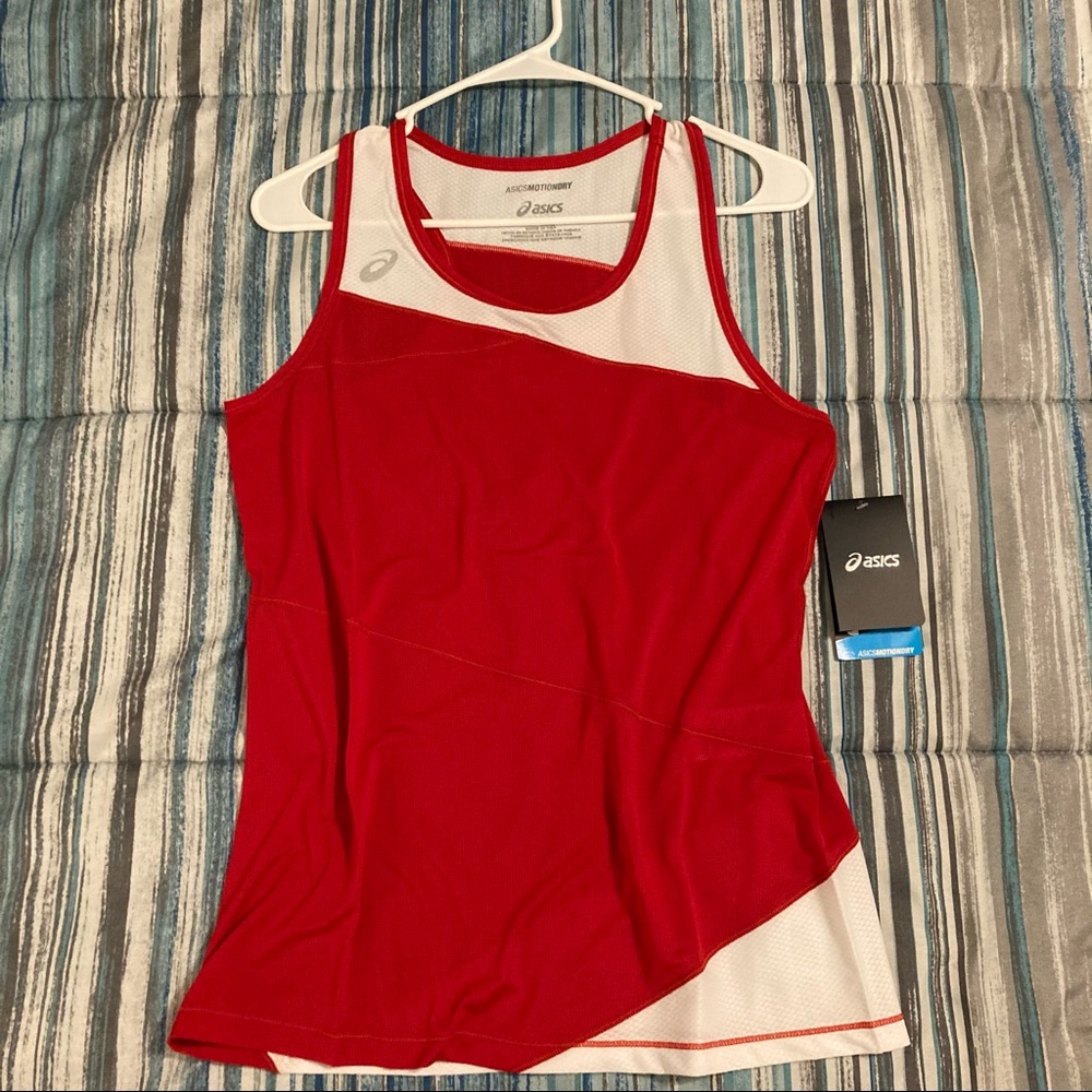 Asics Red and White Athletic Tank Top